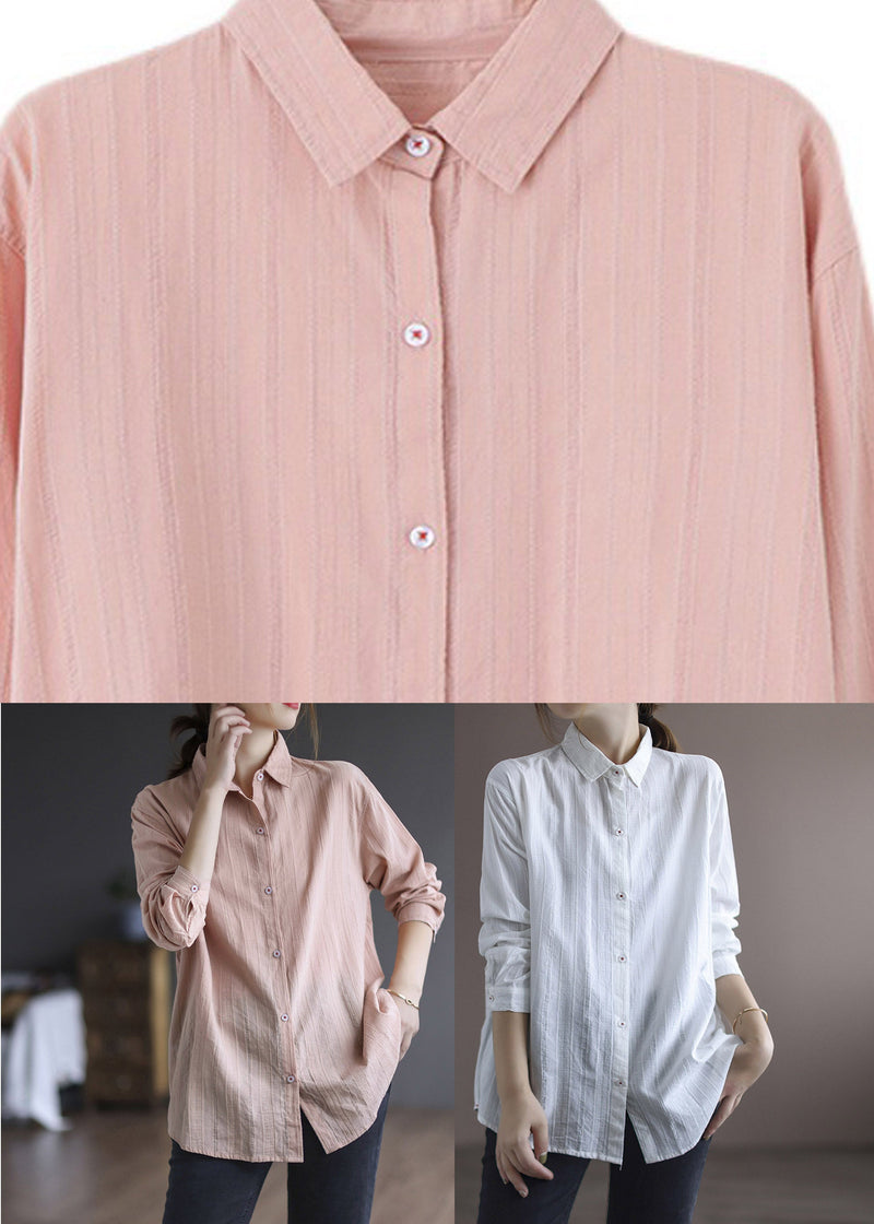 Pink Peter Pan Collar Cotton Shirt Long Sleeve