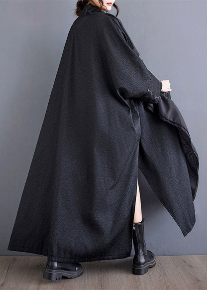 Black Ruffled Asymmetrical Patchwork Cotton Trench Spring