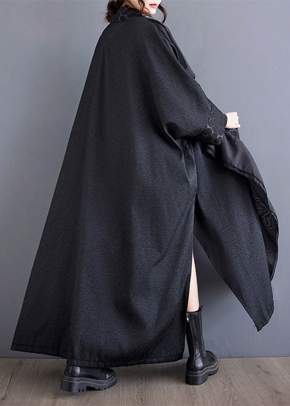 Black Ruffled Asymmetrical Patchwork Cotton Trench Spring