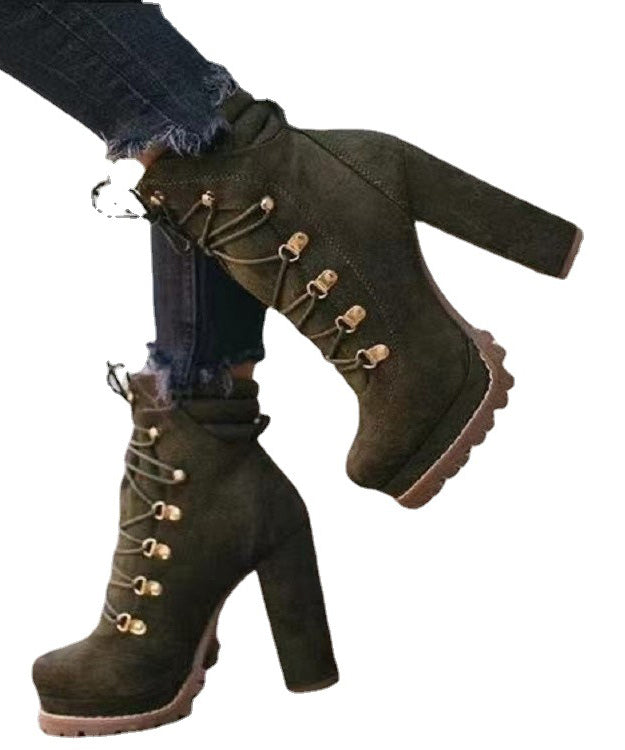 Mulberry High Heel Suede Boutique Splicing Cross Strap Boots
