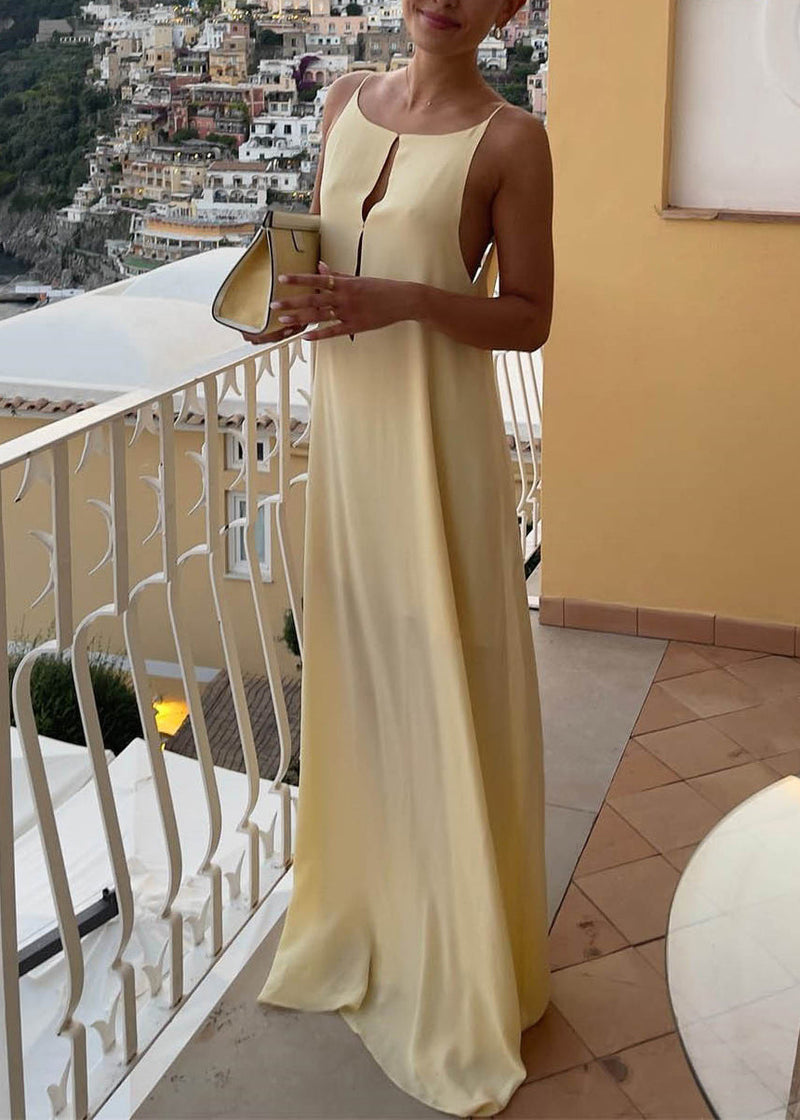 Apricot Backless Silk Spaghetti Strap Dress Summer