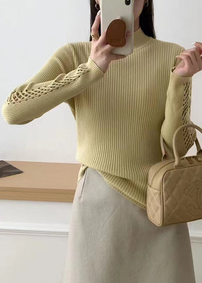 Yellow Hollow Out Knit Sweater Fall