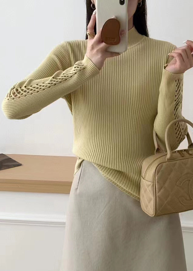 Yellow Hollow Out Knit Sweater Fall