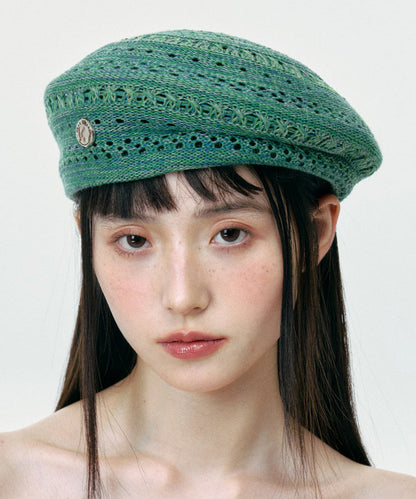 New Green Hollow Out Breathable Knit Beret Hat