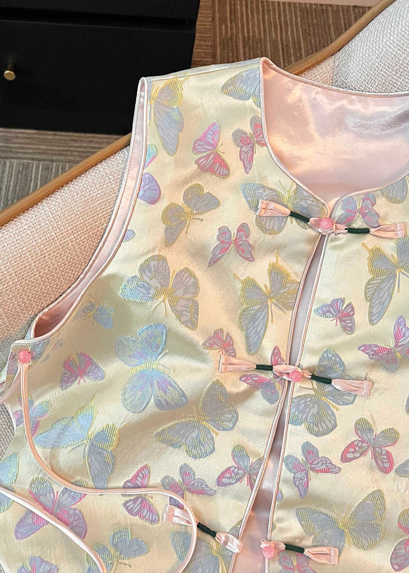 Tasseled Butterfly Chinese Button Silk Vest Sleeveless