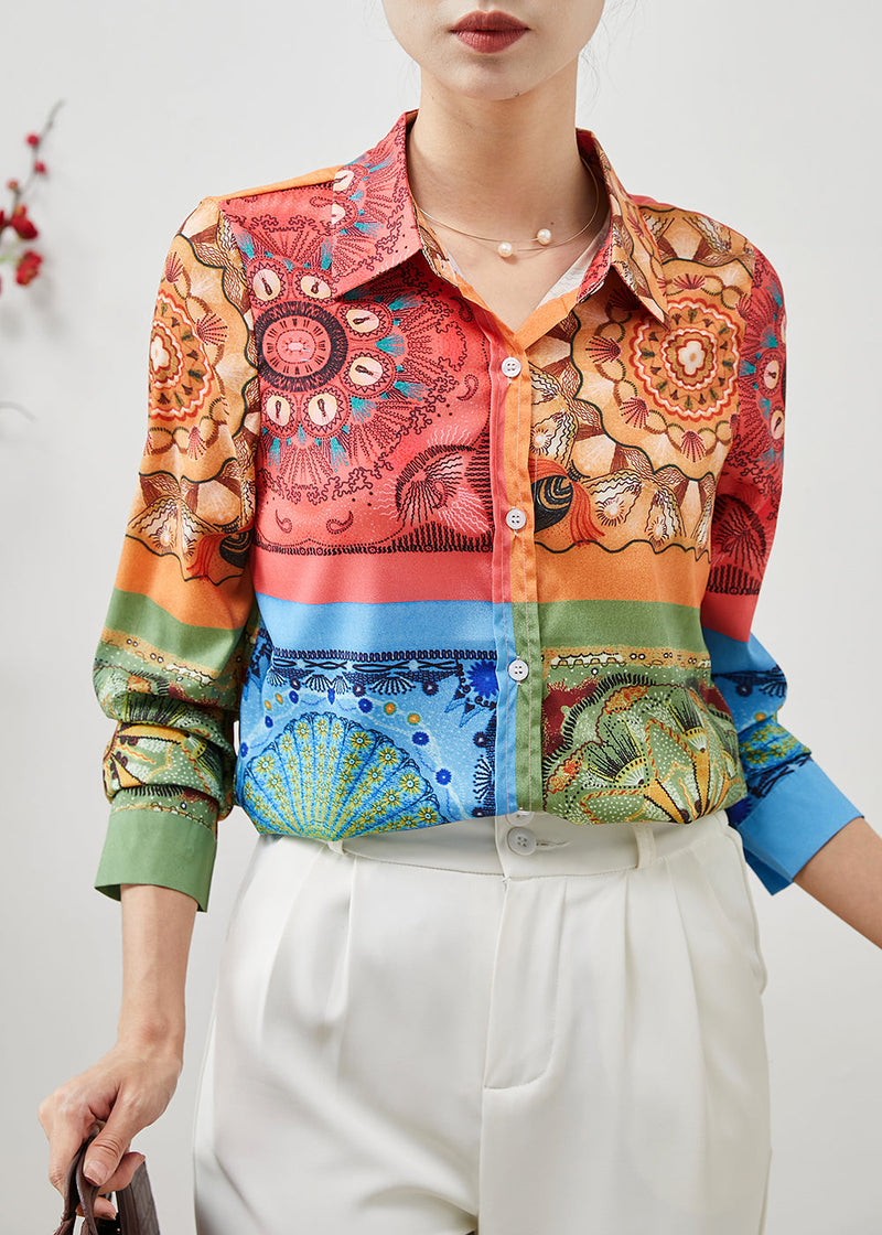 Diy Peter Pan Collar Print Silk Blouses Summer