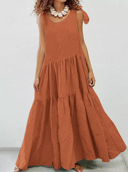 Linen Cotton Large Swing Sleeveless Loose Maxi Dress