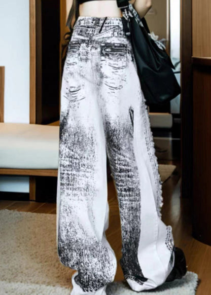 Loose White Tie Dye Pockets Hole Wide Leg Pants