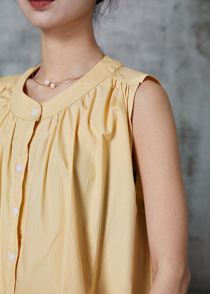 Style Yellow Oversized Cotton a Line Shirt Sleeveless