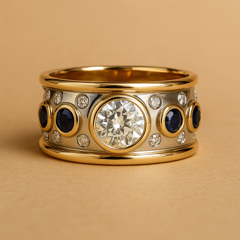 Golden Inlaid Zirconia Ring