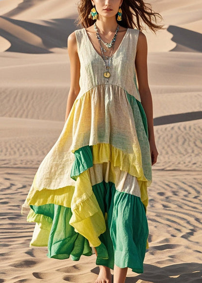 Oversized Patchwork Exra Large Hem Cotton Long Dress Summer