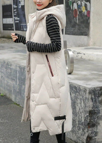 Black Hooded Patchwork Long Duck Down Vest Sleeveless