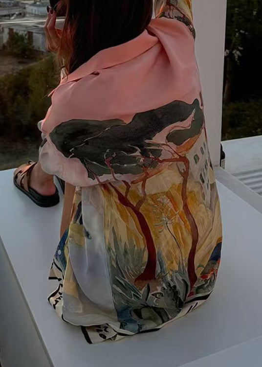 New Pink Print Shirts and Shorts Ice Silk Two Pieces Set Summer