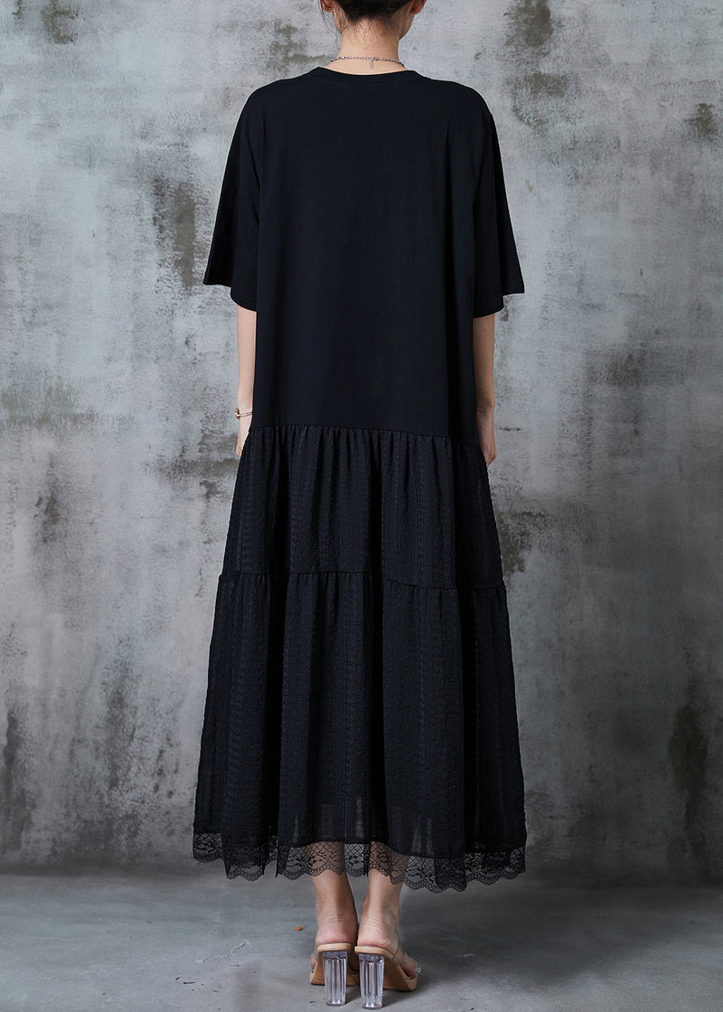 Diy Black Exra Large Hem Patchwork Cotton Maxi Dresses Summer