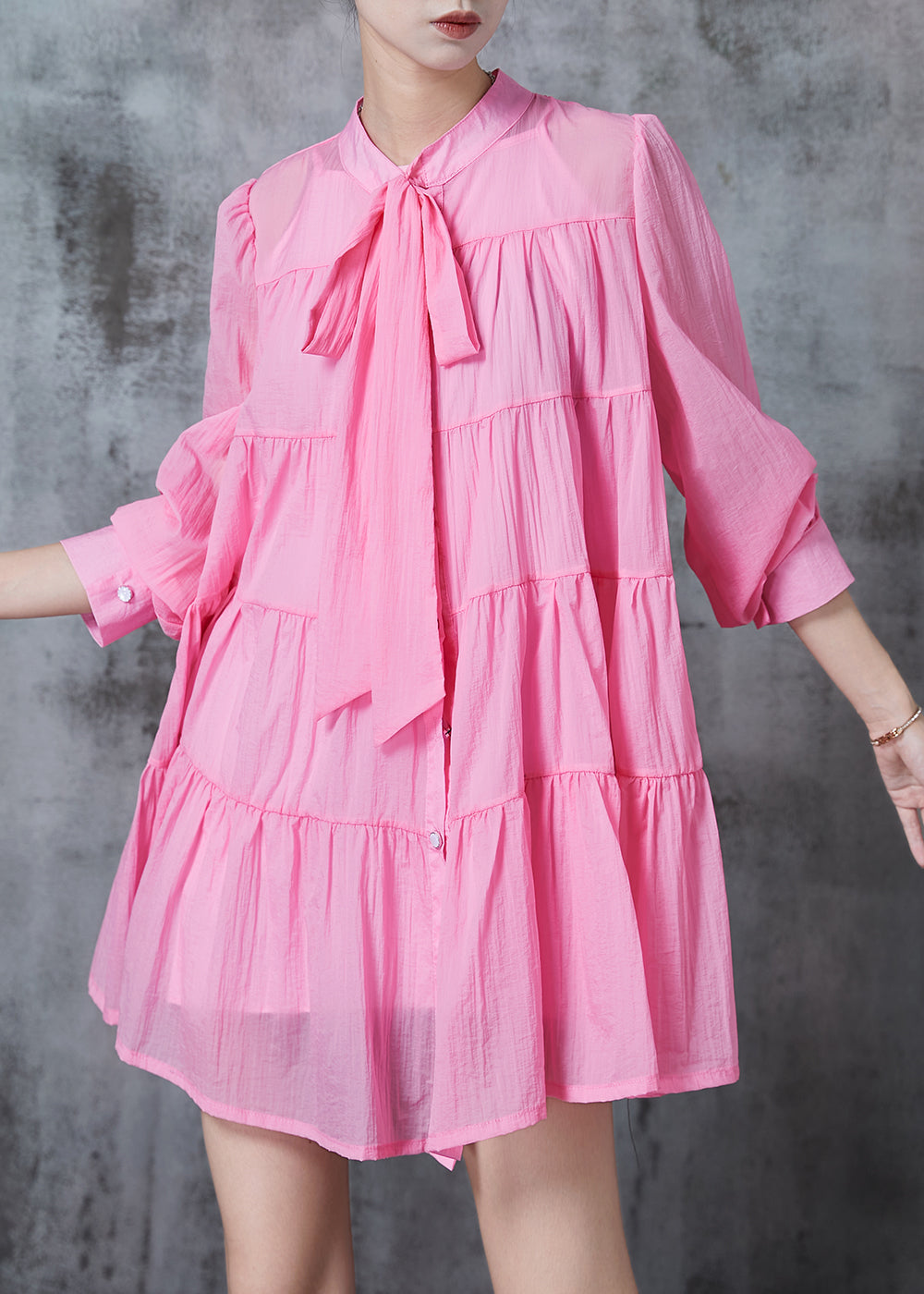 Pink Oversized Patchwork Cotton Shirt Dress Spring