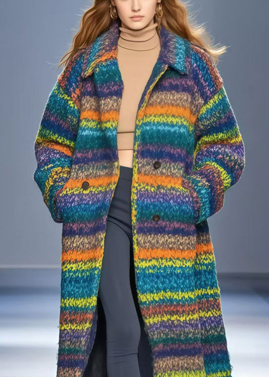 Multicolor Oversized Thick Woolen Coat Outwear Fall