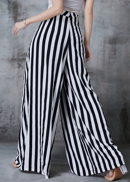 Black Striped Chiffon Wide Leg Pants Fall