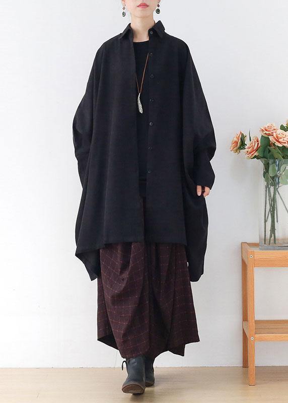 Black Peterpan Collar Asymmetrical Design Fall Cardigans Long Sleeve