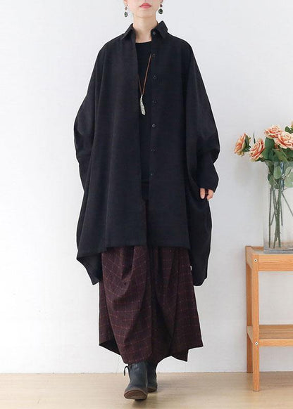 Black Peterpan Collar Asymmetrical Design Fall Cardigans Long Sleeve