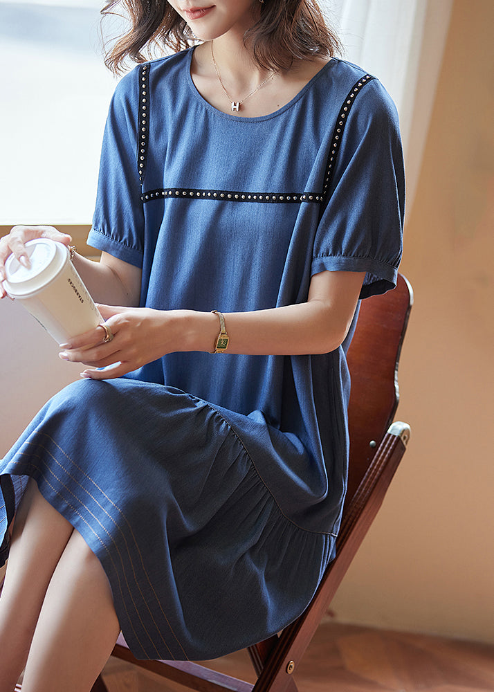 Blue Patchwork Rivet Holiday Long Dress Summer