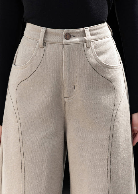 Beige Oversized Pockets Cotton Pants Spring