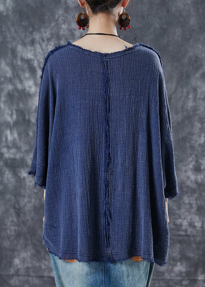 Navy Oversized Patchwork Cotton Blouse Top Spring