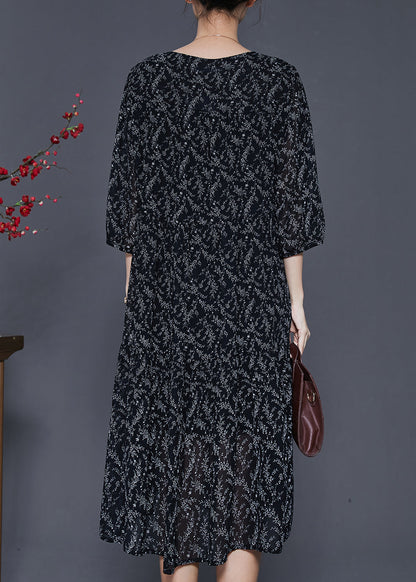 Black Oversized Print Chiffon Dress Half Sleeve