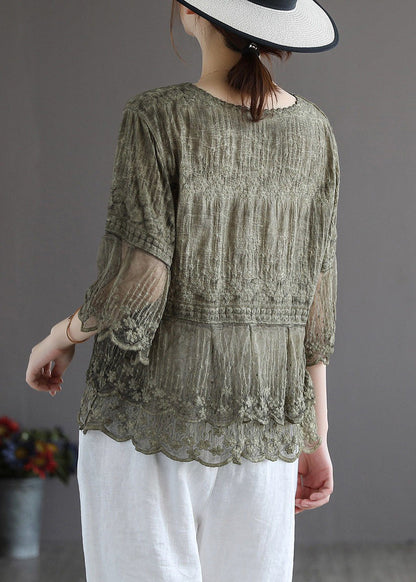 White Embroidered Lace Patchworktops Half Sleeve