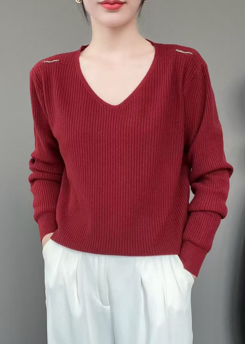 New Khaki V Neck Knit Sweater Fall
