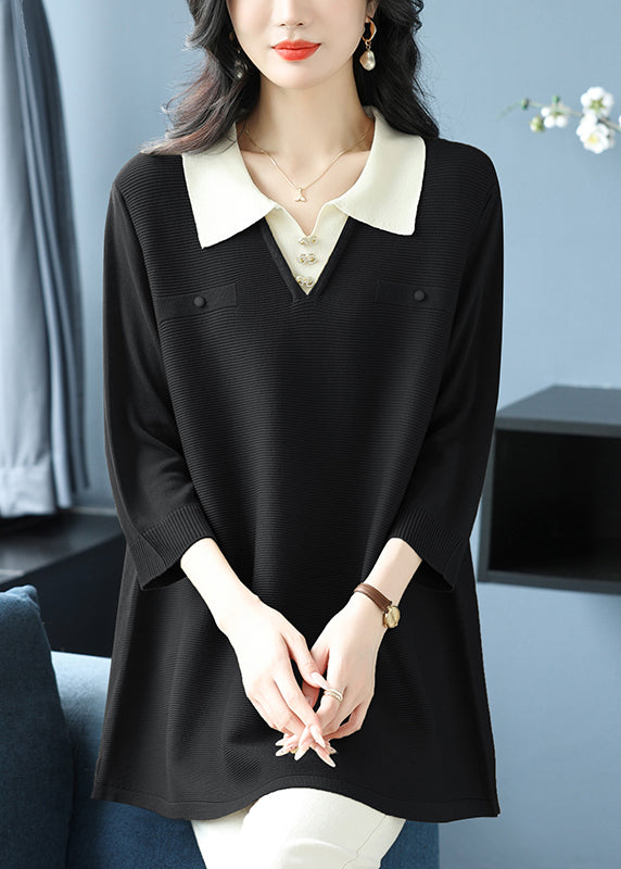 Green Peter Pan Collar Patchwork Ice Silk Tops Bracelet Sleeve