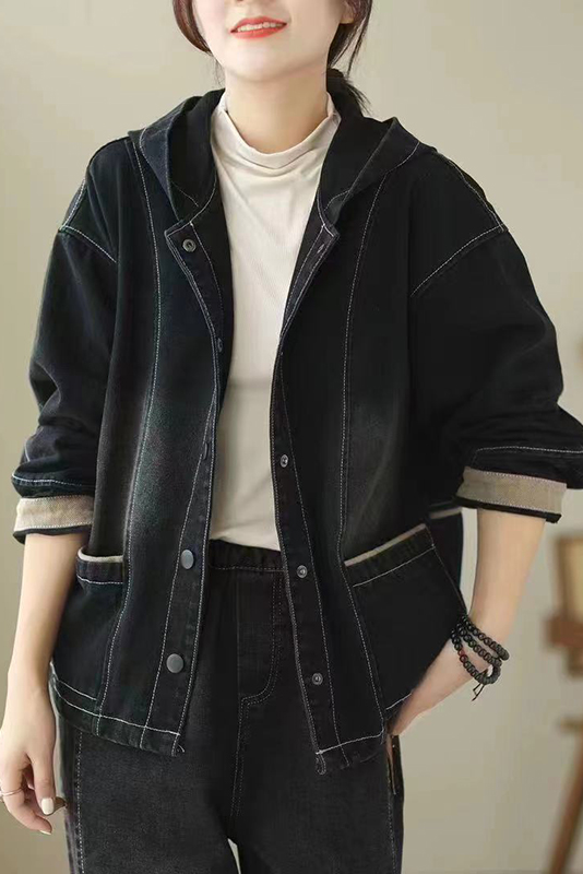 Fall Retro Versatile Short Denim Jacket Hooded Denim Jacket