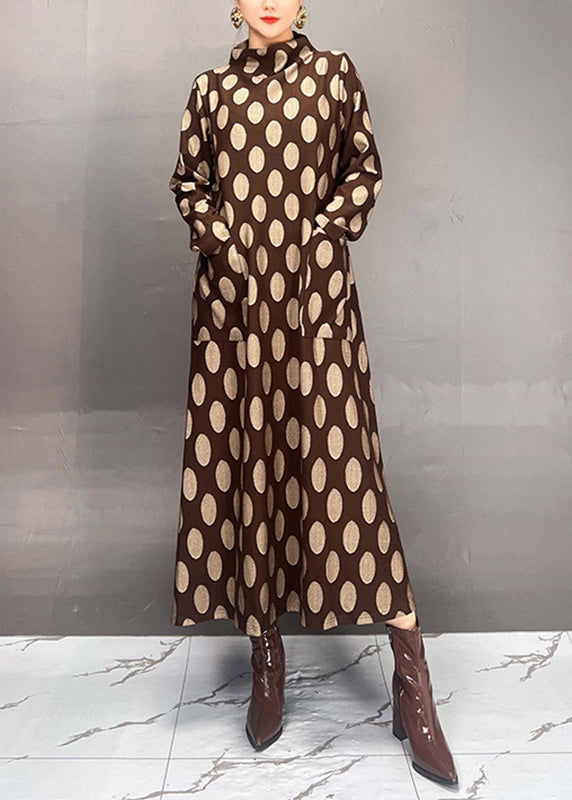 Mulberry Turtleneck Dot Print Maxi Dress Fall