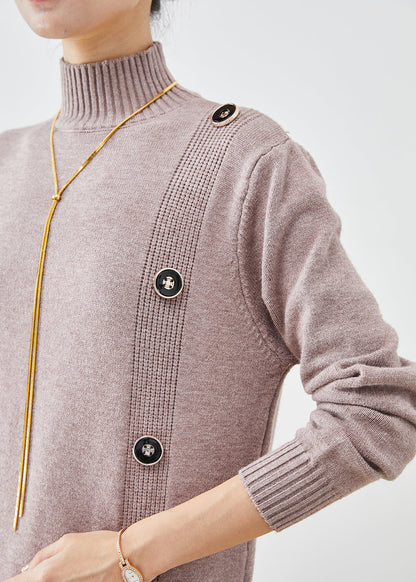 Light Purple High Neck Button Knit Dress Winter