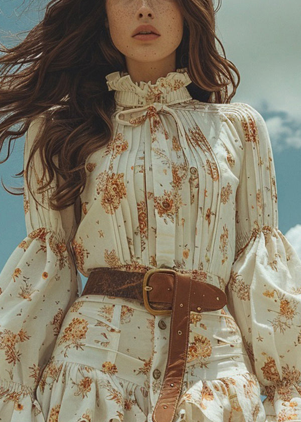 Beige Print Patchwork Cotton Mini Dress Spring