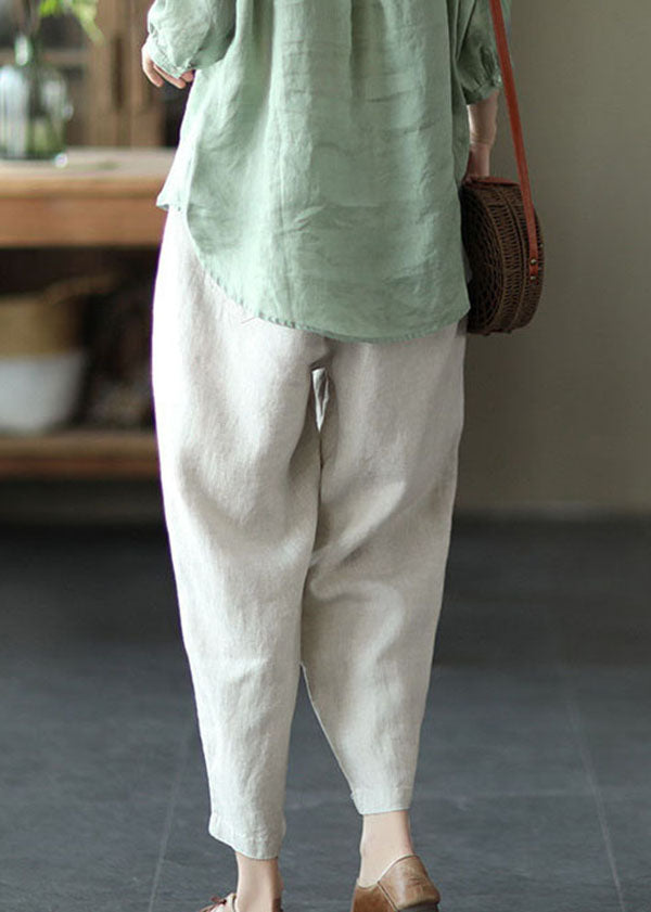 Linen Colour Linen Crop Pants High Waist Patchwork Summer
