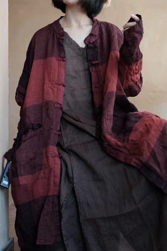 - Pure Linen Loose Asymmetrical Long Coat