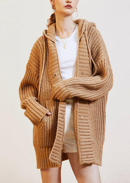 Italian Khaki Woolen Hooded Sweaters Coat Fall
