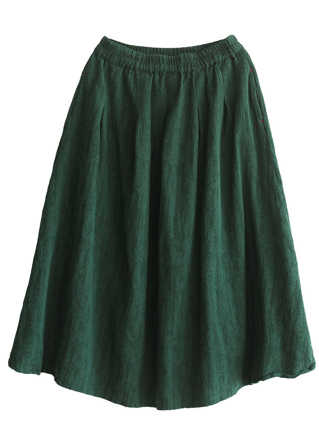 Blackish Green Elastic Waist Cotton Skirt