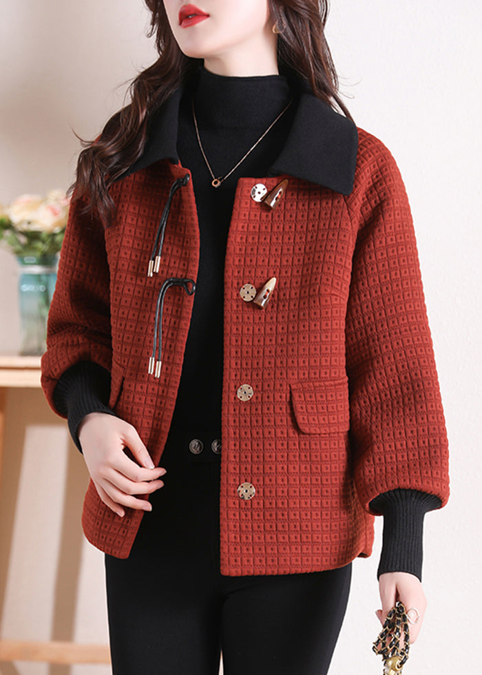 Orange Peter Pan Collar Pockets Cotton Coat Winter