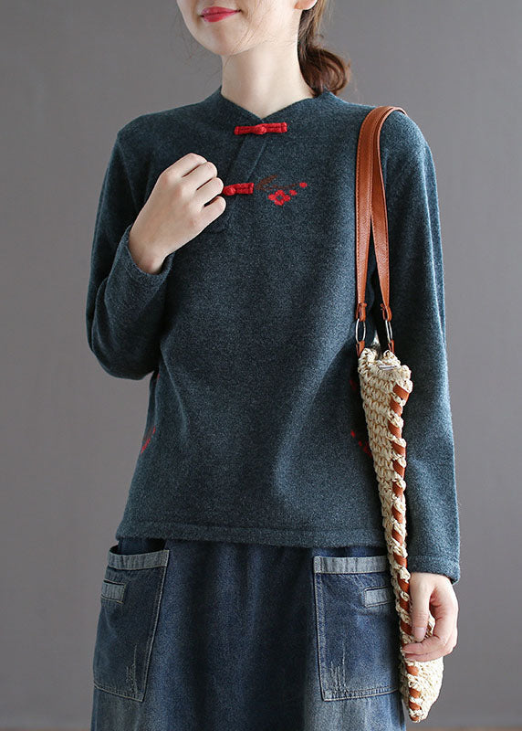 Yellow Stand Collar Low High Design Embroidered Knit Sweater Spring