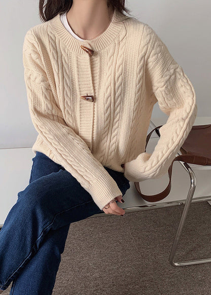 Yellow O Neck Button Cable Knit Cardigans Spring