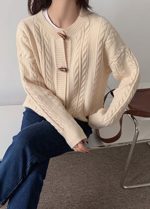 Yellow O Neck Button Cable Knit Cardigans Spring