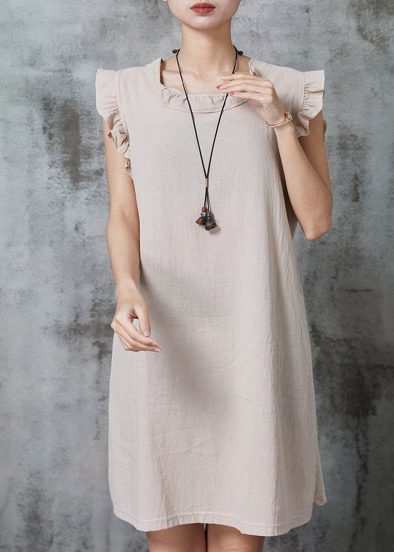 Apricot Tie Waist Cotton Mini Dress Summer