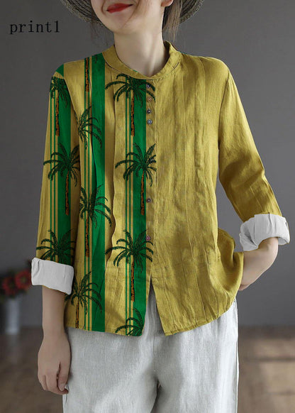 Yellow Button Fall Top Long Sleeve Linen
