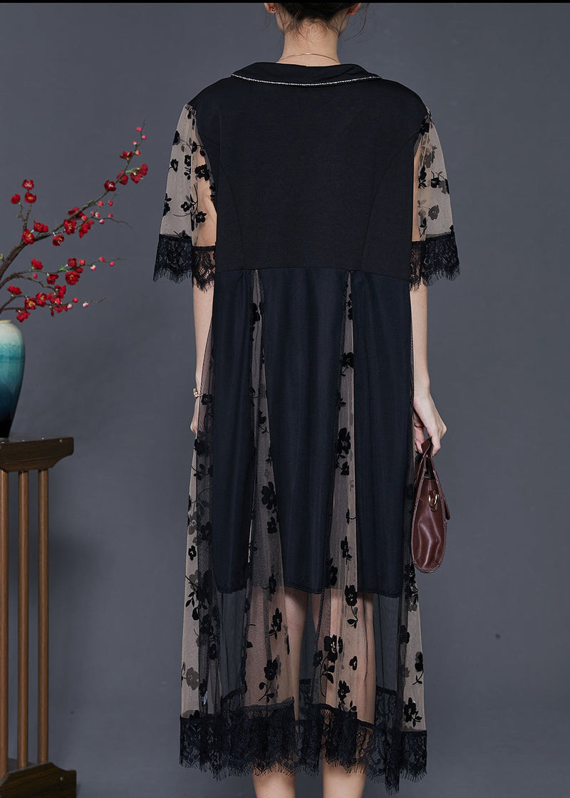 Black Print Patchwork Tulle Dresses Summer