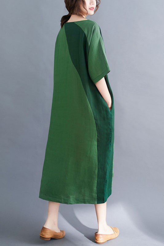 -summer Loose Cotton Linen Stitching Dress