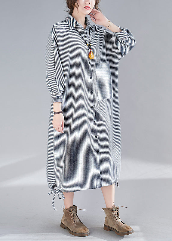 Plaid Peter Pan Collar Button Side Open Long Shirts Dress Fall