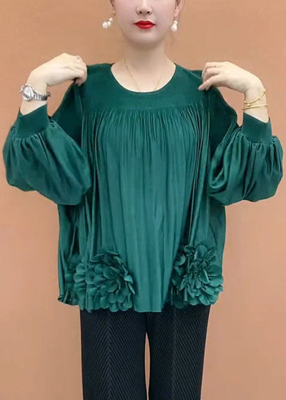 Loose Coffee O-neck Patchwork T Shirt Lantern Sleeve