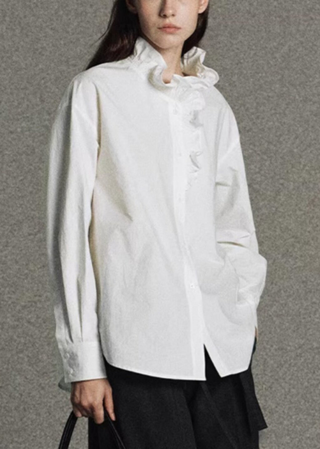 White Ruffled Cotton Shirt Top Spring