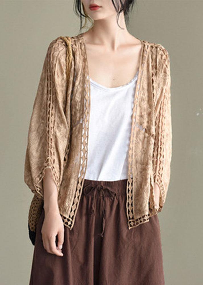 Modern Chocolate Jacquard Hollow Out Cotton Short Cardigans